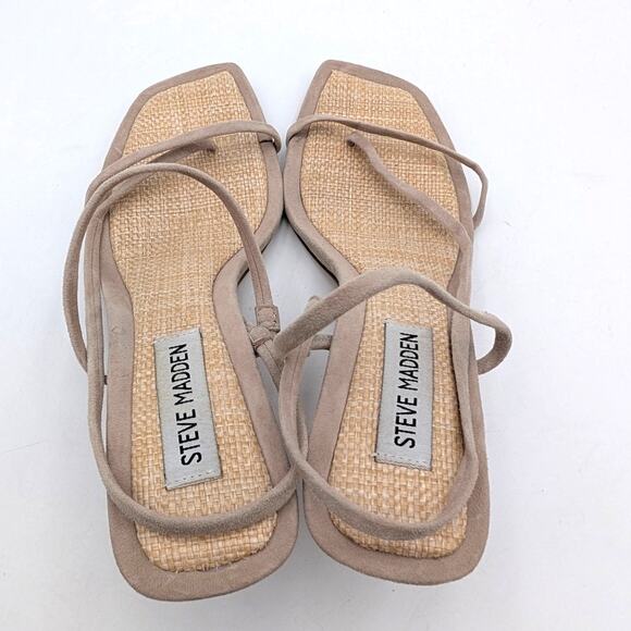 Steve Madden Lock Heel Sandal Open Toe Women's Taupe Raffia Size US7.5M EU38 - Picture 10 of 12